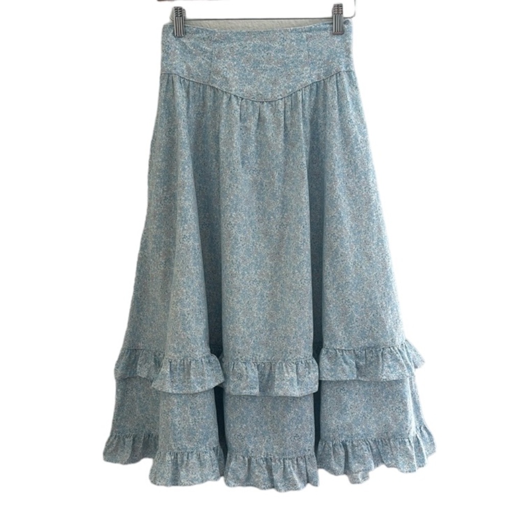 Vintage 70s Jessica McClintock Gunne Sax Western Tiered Ruffled Cotton Skirt
